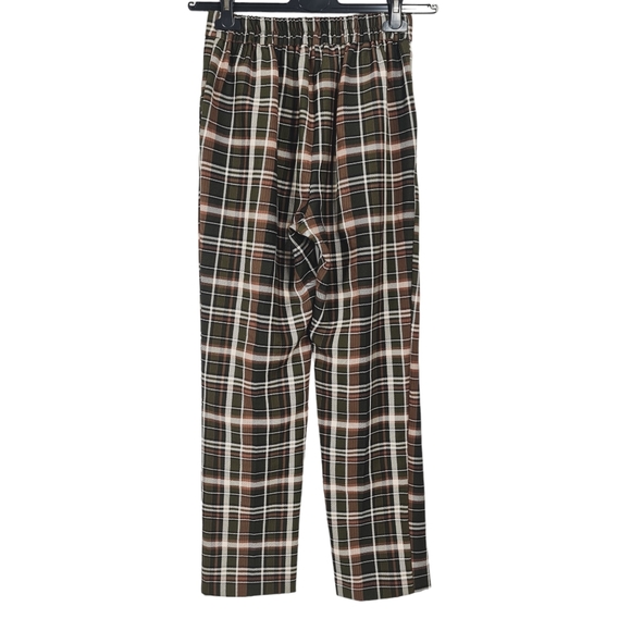 Primark Green Brown Check Casual Trousers UK 6 Elastic Waist Pockets - Picture 2 of 4